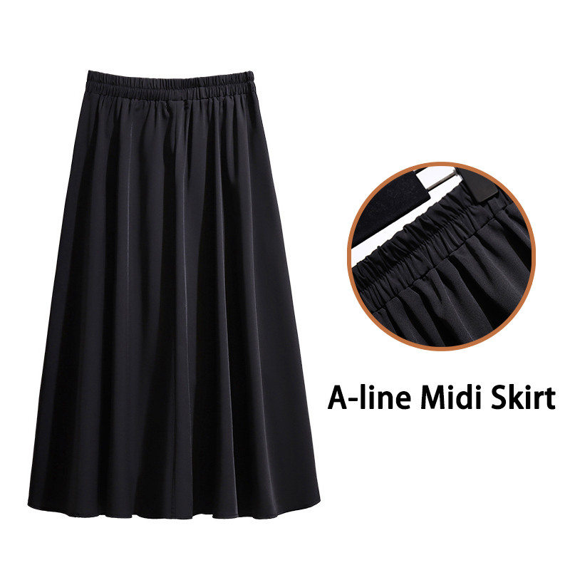 2024-es újdonság, plusz méretű női szoknya, stílusos redőzött fekete A-vonalú Midi szoknya tavaszra és nyárra