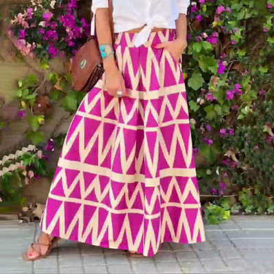 Elegáns mintás hajtogatott maxi szoknyák nyári alkalmi magas derekú hosszú szoknya Bohém stílusú női szoknyák nagy méretű elegáns strandszoknya