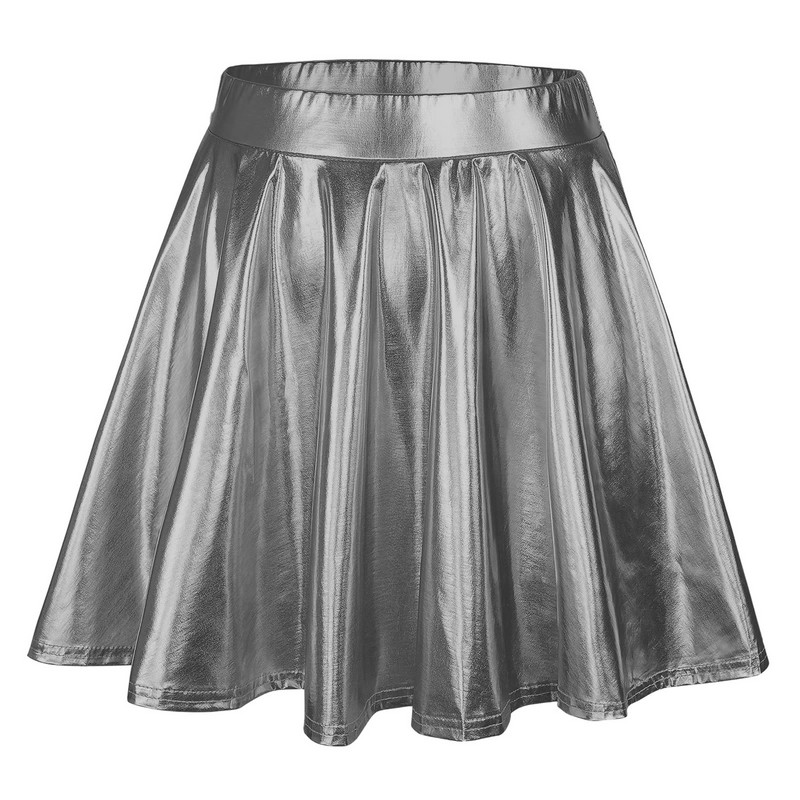 Fuste Pentru Femei Dimensiuni Plus Talie Înaltă Plisă Culoare Solidă Fusta Scurtă Fusta Skater Metalizată Îmbrăcăminte Femei Trend 2024