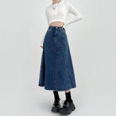 Duga traper suknja za žene 2023. Novi korejski stil, modna kišobran suknja A-kroja, vintage Y2k ženska odjeća visokog struka, velika veličina