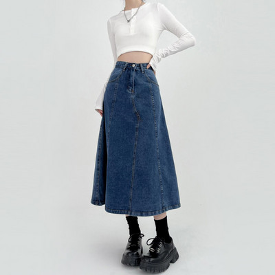 Duga traper suknja za žene 2023. Novi korejski stil, modna kišobran suknja A-kroja, vintage Y2k ženska odjeća visokog struka, velika veličina