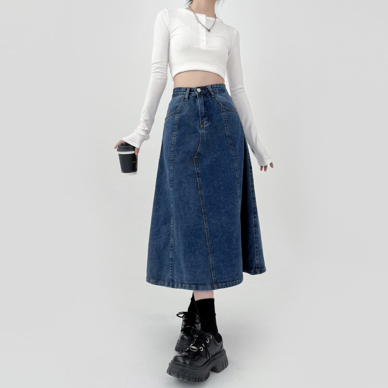 Duga traper suknja za žene 2023. Novi korejski stil, modna kišobran suknja A-kroja, vintage Y2k ženska odjeća visokog struka, velika veličina