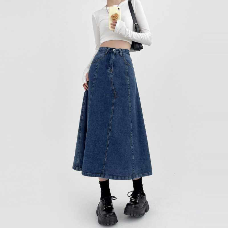 Duga traper suknja za žene 2023. Novi korejski stil, modna kišobran suknja A-kroja, vintage Y2k ženska odjeća visokog struka, velika veličina