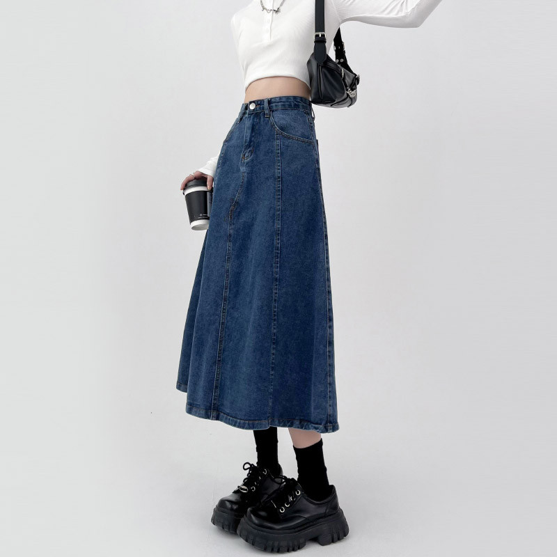 Duga traper suknja za žene 2023. Novi korejski stil, modna kišobran suknja A-kroja, vintage Y2k ženska odjeća visokog struka, velika veličina