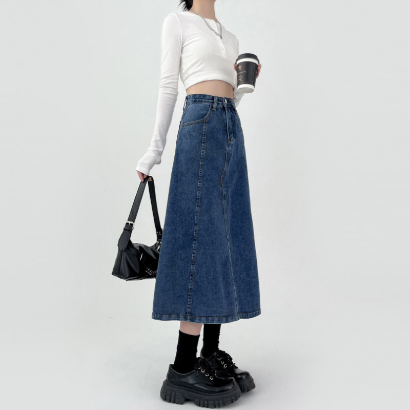 Duga traper suknja za žene 2023. Novi korejski stil, modna kišobran suknja A-kroja, vintage Y2k ženska odjeća visokog struka, velika veličina
