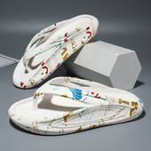 Suvised valged meeste plätud Moeprindiga mugavad platvormiga sussid meestele polsterdatud paksu tallaga plätud Meeste Chanclas 2023