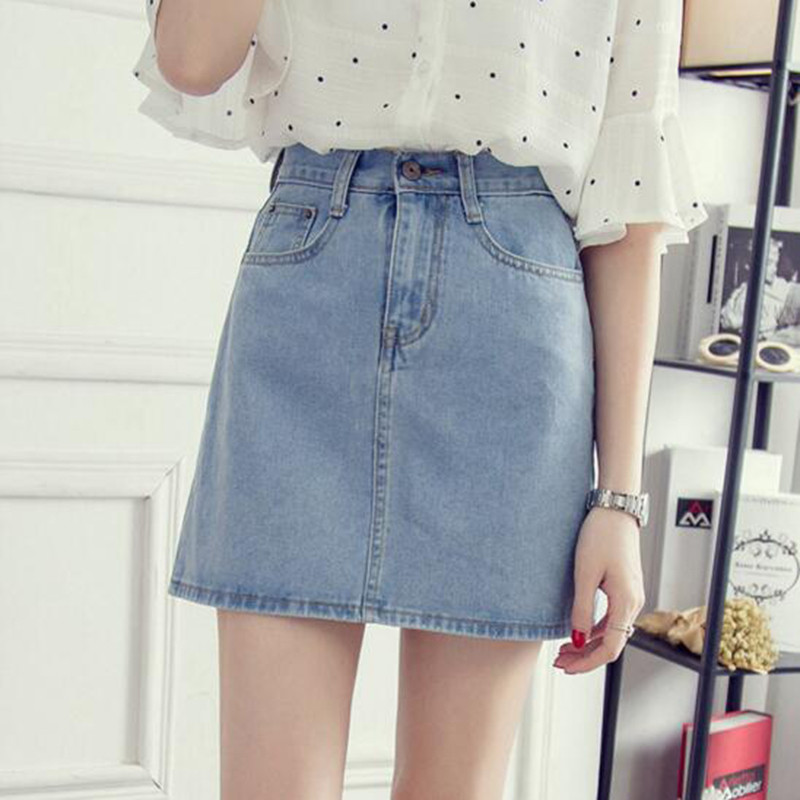 Proaspăt, elegant, vară, ocazional, fuste a-line din denim, femei, talie înaltă, stil coreean, mini-fuste din blugi, mai mari, XXL