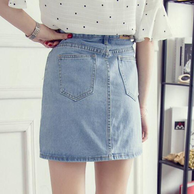 Proaspăt, elegant, vară, ocazional, fuste a-line din denim, femei, talie înaltă, stil coreean, mini-fuste din blugi, mai mari, XXL