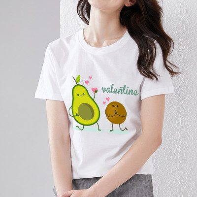 Nyári női póló Aranyos Harajuku Rajzfilm Avocado Print Fehér póló Trend O-nyak Női Kényelmes Alkalmi Nagy méretű felső