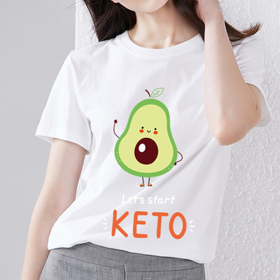 Nyári női póló Aranyos Harajuku Rajzfilm Avocado Print Fehér póló Trend O-nyak Női Kényelmes Alkalmi Nagy méretű felső
