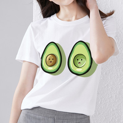 Nyári női póló Aranyos Harajuku Rajzfilm Avocado Print Fehér póló Trend O-nyak Női Kényelmes Alkalmi Nagy méretű felső