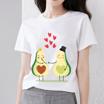 Nyári női póló Aranyos Harajuku Rajzfilm Avocado Print Fehér póló Trend O-nyak Női Kényelmes Alkalmi Nagy méretű felső