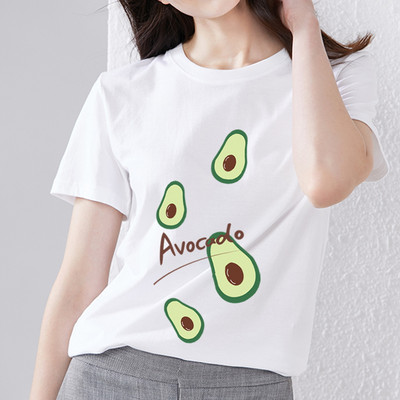 Nyári női póló Aranyos Harajuku Rajzfilm Avocado Print Fehér póló Trend O-nyak Női Kényelmes Alkalmi Nagy méretű felső