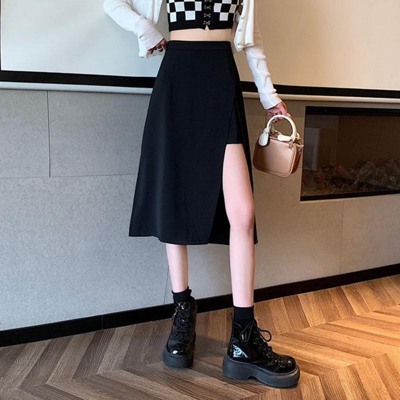 Naiste A-line puusa seelik kõrge vöökohaga, pool jaotusäärega Midi seelik suures kontoris naiste pikk seelik Falda Envuelta En Caderas