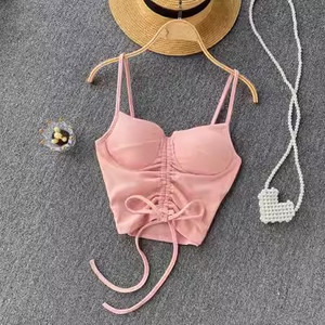 Camicete fără bretele în stil occidental pentru femei, ocazional de vară, în culori uni, Corset pentru femei Crop Tube Tops cu sutiene încorporate