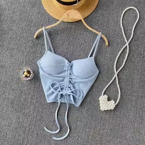 Camicete fără bretele în stil occidental pentru femei, ocazional de vară, în culori uni, Corset pentru femei Crop Tube Tops cu sutiene încorporate