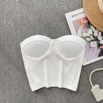 Camicete fără bretele în stil occidental pentru femei, ocazional de vară, în culori uni, Corset pentru femei Crop Tube Tops cu sutiene încorporate