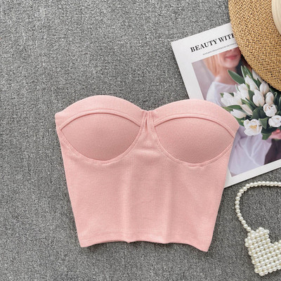 Camicete fără bretele în stil occidental pentru femei, ocazional de vară, în culori uni, Corset pentru femei Crop Tube Tops cu sutiene încorporate