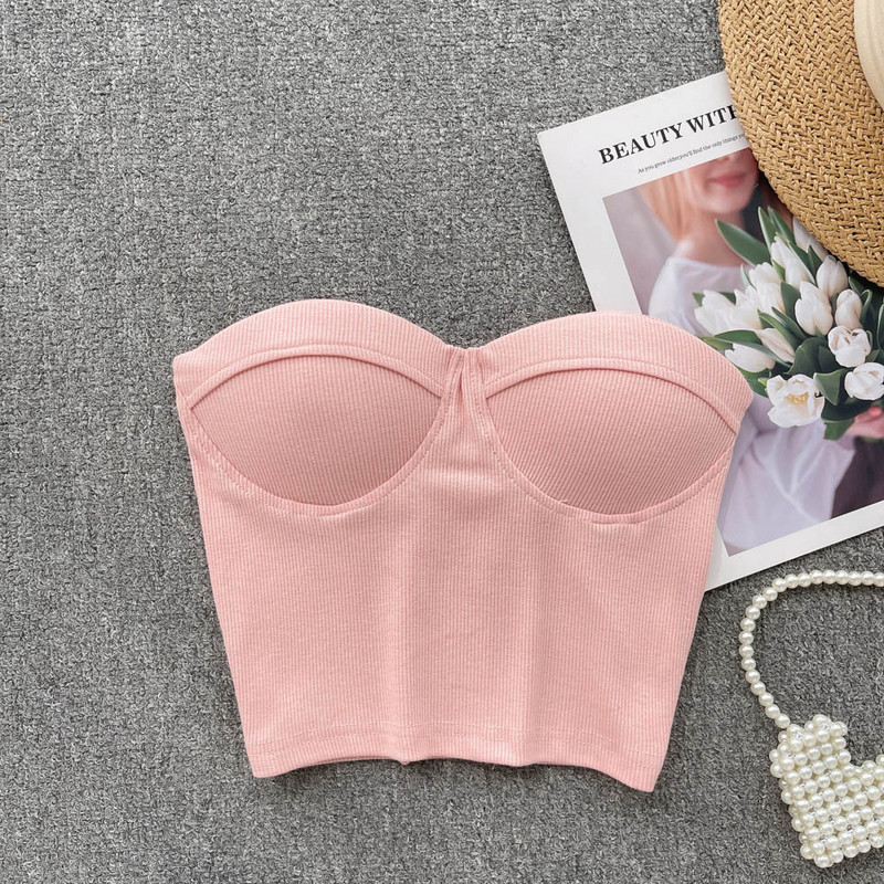 Camicete fără bretele în stil occidental pentru femei, ocazional de vară, în culori uni, Corset pentru femei Crop Tube Tops cu sutiene încorporate