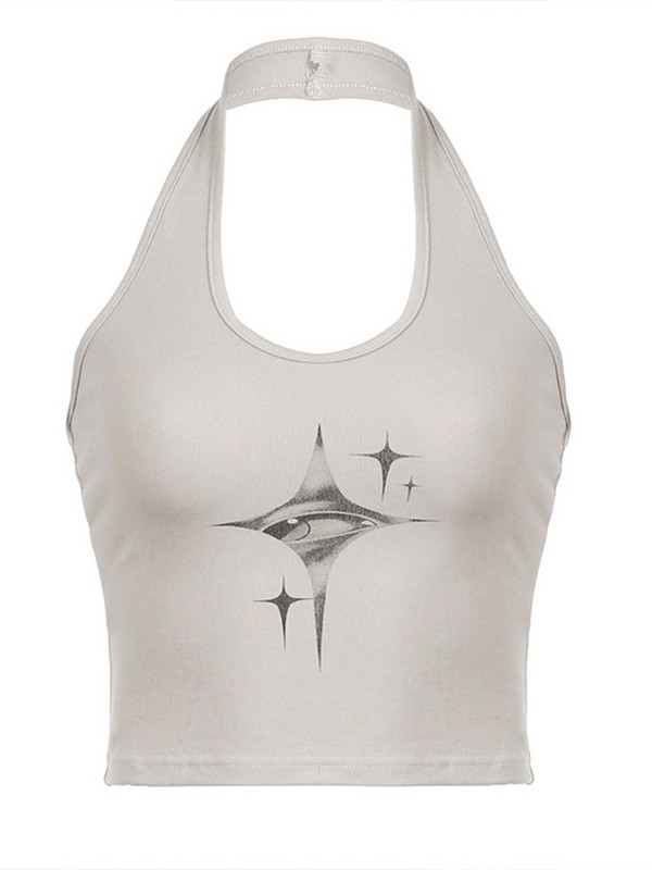 Top női Y2k Devil`s Eyes Retro mintás akasztós nyakba függő mellény női nyári koreai divat karcsú és karcsúsító rövid felső