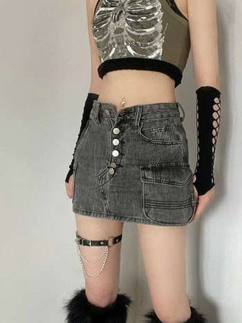 Punk Aesthetic Cyber Retro Skeleton Print Rib Αμάνικο γιλέκο ArmyGreen Crop Top Designer Γυναικεία ρούχα 2023 Summer Emo