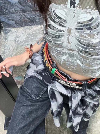 Punk Aesthetic Cyber Retro Skeleton Print Rib Αμάνικο γιλέκο ArmyGreen Crop Top Designer Γυναικεία ρούχα 2023 Summer Emo