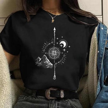 Μπλουζάκι Phases of The Moon Shapes of The Moon Astrology Space Cute Women\'s Eclipse Of Moon Διαστρική τροχιά χάρτης y2k Λευκά μπλουζάκια