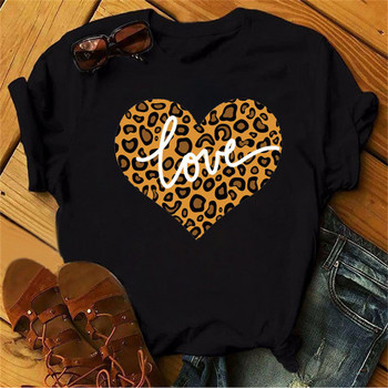 Maycaur New 90\'s Leopard Heart Print Дамска тениска Модна дамска тениска с къс ръкав Harajuku Graphic Clothing Дамски топ