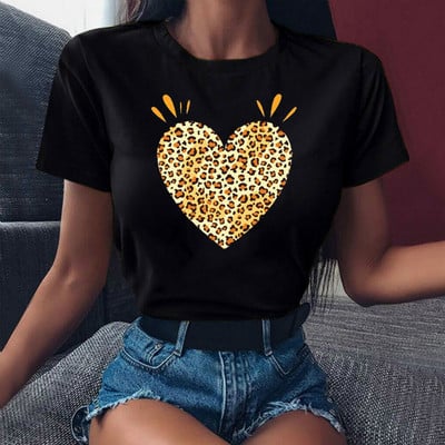 Maycaur New 90`s Leopard Heart Print Naiste T särk Mood lühikeste varrukatega naiste T-särk Harajuku graafiline riietus Naiste topp