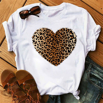 Maycaur Tricou pentru femei cu imprimeu cu inimă de leopard din anii '90 Tricou cu mânecă scurtă pentru femei Harajuku Îmbrăcăminte grafică Top pentru femei