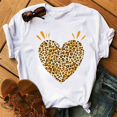 Maycaur Tricou pentru femei cu imprimeu cu inimă de leopard din anii '90 Tricou cu mânecă scurtă pentru femei Harajuku Îmbrăcăminte grafică Top pentru femei