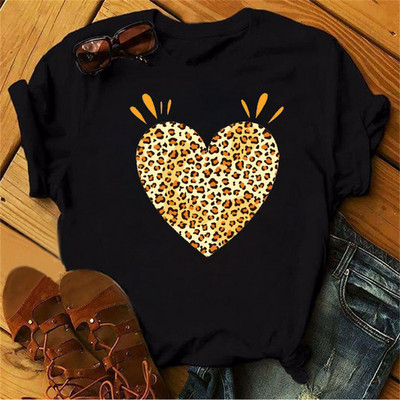 Maycaur Tricou pentru femei cu imprimeu cu inimă de leopard din anii '90 Tricou cu mânecă scurtă pentru femei Harajuku Îmbrăcăminte grafică Top pentru femei