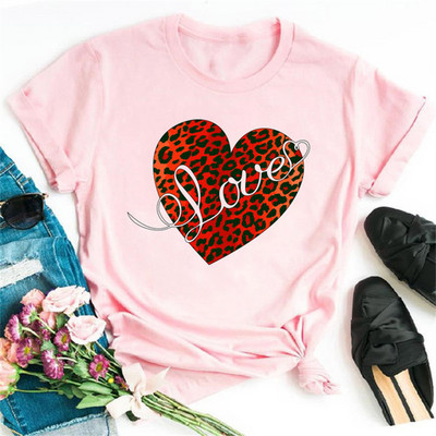 Maycaur Tricou pentru femei cu imprimeu cu inimă de leopard din anii '90 Tricou cu mânecă scurtă pentru femei Harajuku Îmbrăcăminte grafică Top pentru femei