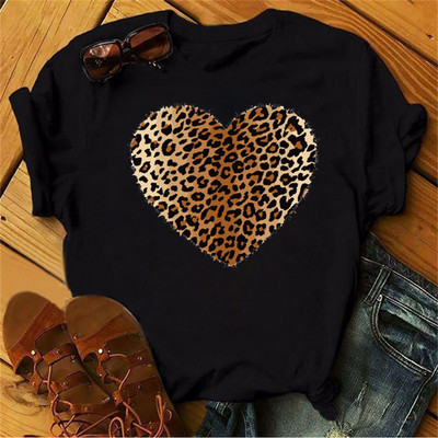 Maycaur Tricou pentru femei cu imprimeu cu inimă de leopard din anii '90 Tricou cu mânecă scurtă pentru femei Harajuku Îmbrăcăminte grafică Top pentru femei