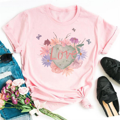 Maycaur Tricou pentru femei cu imprimeu cu inimă de leopard din anii '90 Tricou cu mânecă scurtă pentru femei Harajuku Îmbrăcăminte grafică Top pentru femei