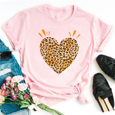 Maycaur Tricou pentru femei cu imprimeu cu inimă de leopard din anii '90 Tricou cu mânecă scurtă pentru femei Harajuku Îmbrăcăminte grafică Top pentru femei