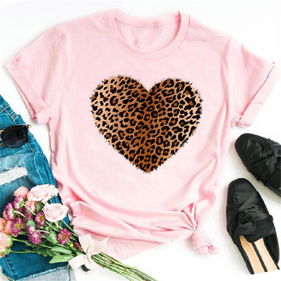 Maycaur Tricou pentru femei cu imprimeu cu inimă de leopard din anii '90 Tricou cu mânecă scurtă pentru femei Harajuku Îmbrăcăminte grafică Top pentru femei