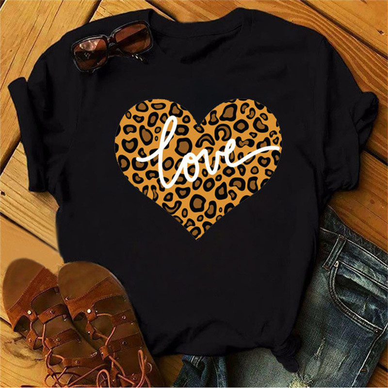Maycaur Tricou pentru femei cu imprimeu cu inimă de leopard din anii '90 Tricou cu mânecă scurtă pentru femei Harajuku Îmbrăcăminte grafică Top pentru femei