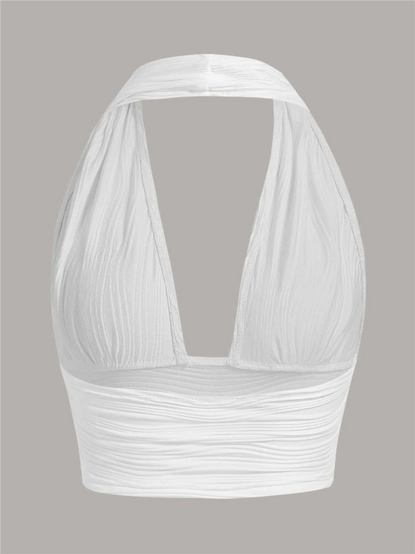 Zöld, tömör, hát nélküli, kötőfékű felső női nyári Y2K klub Grunge ruhák Mély V-nyakú, ujjatlan, ujjatlan utcai viselet