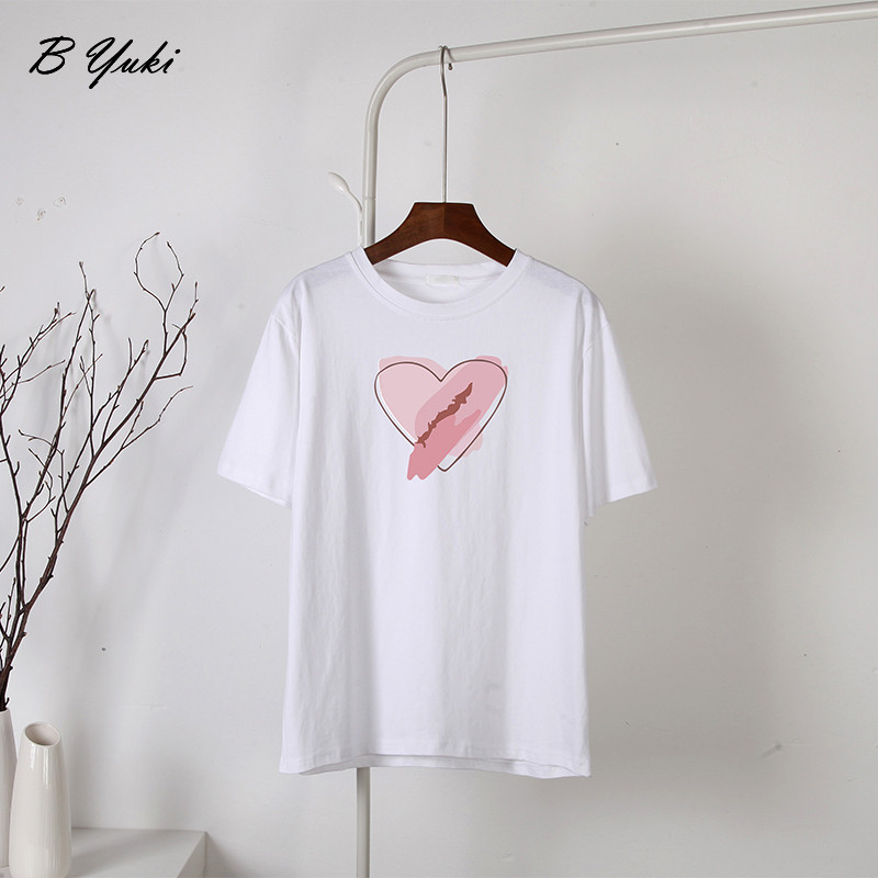 Blessyuki Kawaii südamega trükitud T-särgid, naiste 2023. aasta suvised vabad vintage puuvillased t-särgid Naiste lihtsad Harajuku paaritopsid