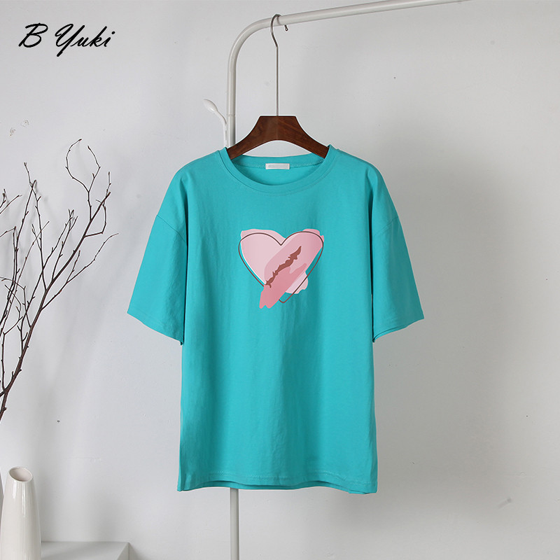 Blessyuki Kawaii südamega trükitud T-särgid, naiste 2023. aasta suvised vabad vintage puuvillased t-särgid Naiste lihtsad Harajuku paaritopsid