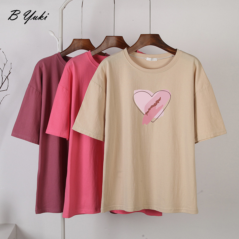 Blessyuki Kawaii südamega trükitud T-särgid, naiste 2023. aasta suvised vabad vintage puuvillased t-särgid Naiste lihtsad Harajuku paaritopsid