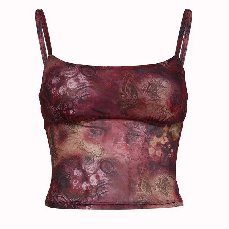 Topuri cu camisole florale de epocă pentru femei Corset fără spate fără mâneci curea Tspaghetti Poliester haine la modă de vară pentru femei