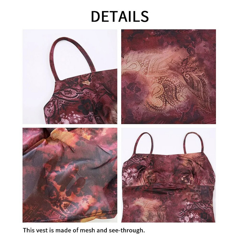 Topuri cu camisole florale de epocă pentru femei Corset fără spate fără mâneci curea Tspaghetti Poliester haine la modă de vară pentru femei