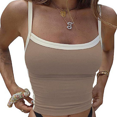 Naiste lahtise seljaga püksid, ühevärvilised Crop Sling Tankd top Lihtsad klassikalised õhukesed topid vabaaja tänava kuumade tüdrukute stiilis