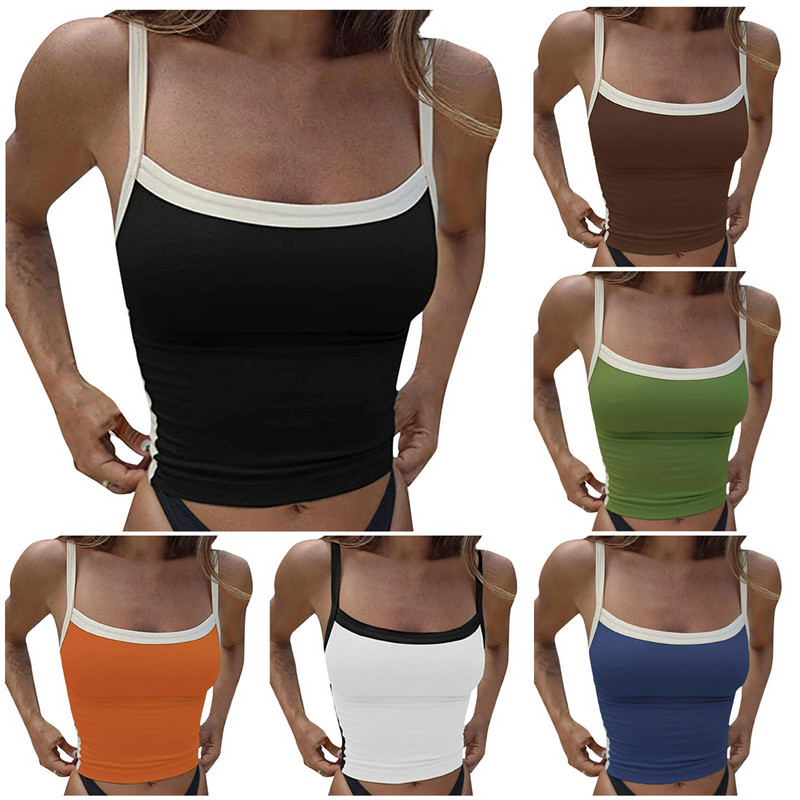 Naiste lahtise seljaga püksid, ühevärvilised Crop Sling Tankd top Lihtsad klassikalised õhukesed topid vabaaja tänava kuumade tüdrukute stiilis