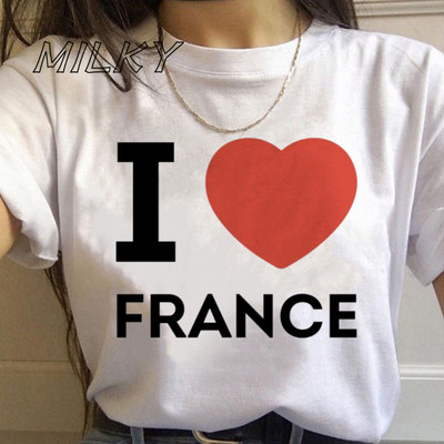 Bonjour Ženska majica s printom srca Francuska grafika kratkih rukava s O izrezom Široka ženska majica kratkih rukava Ženska majica s kratkim rukavima Camisetas Mujer