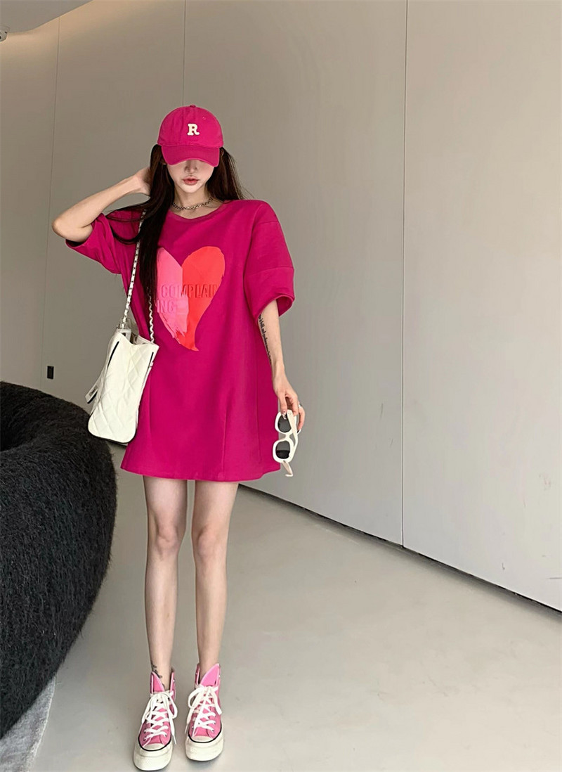 Love heart Tricou casual Cămașă pentru femei cu mânecă scurtă Cămașă lungă lejeră Topuri pentru femei Tricou fierbinte Vară Tricouri din bumbac S-XXL