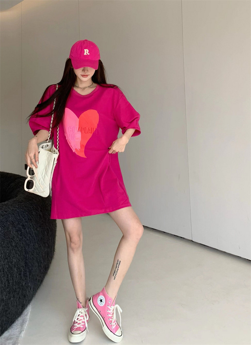 Love heart Tricou casual Cămașă pentru femei cu mânecă scurtă Cămașă lungă lejeră Topuri pentru femei Tricou fierbinte Vară Tricouri din bumbac S-XXL