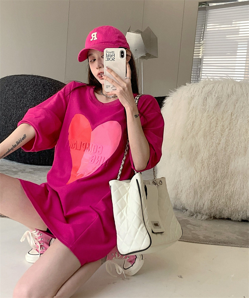 Love heart Tricou casual Cămașă pentru femei cu mânecă scurtă Cămașă lungă lejeră Topuri pentru femei Tricou fierbinte Vară Tricouri din bumbac S-XXL